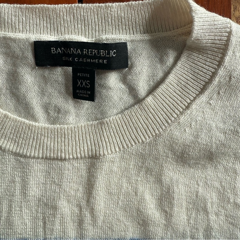 Banana Republic Blue and Cream Striped Crewneck Sweater with a Fun Pop of Red - Picture 2 of 8